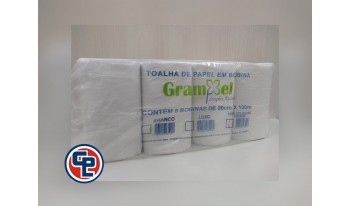 Papel Toalha Bobina Grampel 100% Celulose 8X20X100mts.