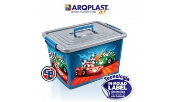 Caixa Container Organizador Arqplast 30lts Label Azul.